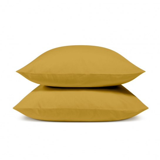 Lot de 2 Taies d'oreiller percale de coton - Moutarde