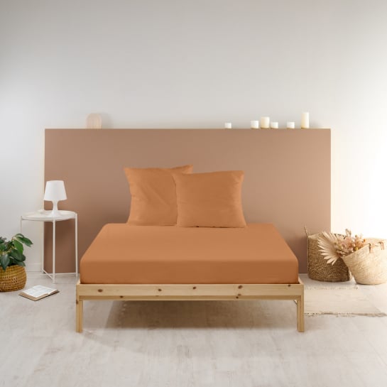 Drap Housse uni percale - terracotta