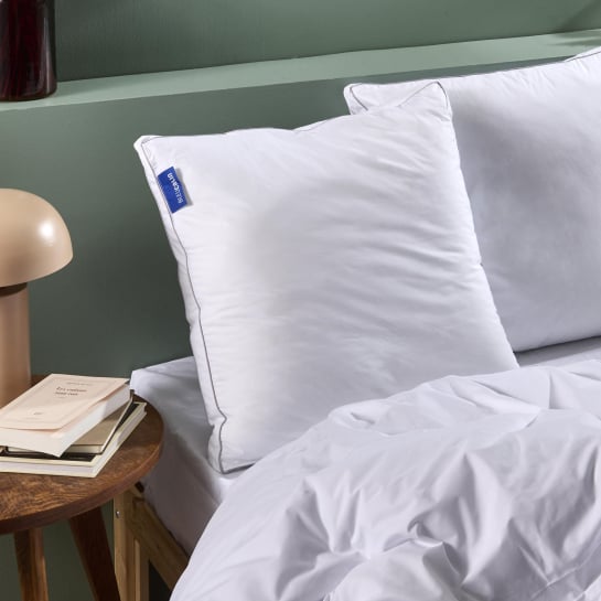 Bleu Câlin Lot de 2 Oreillers Confort Ferme 'Alaska', Superbe Gonflant,  Enveloppe 100% coton percale, Blanc, 65 x 65 cm Forme Carré