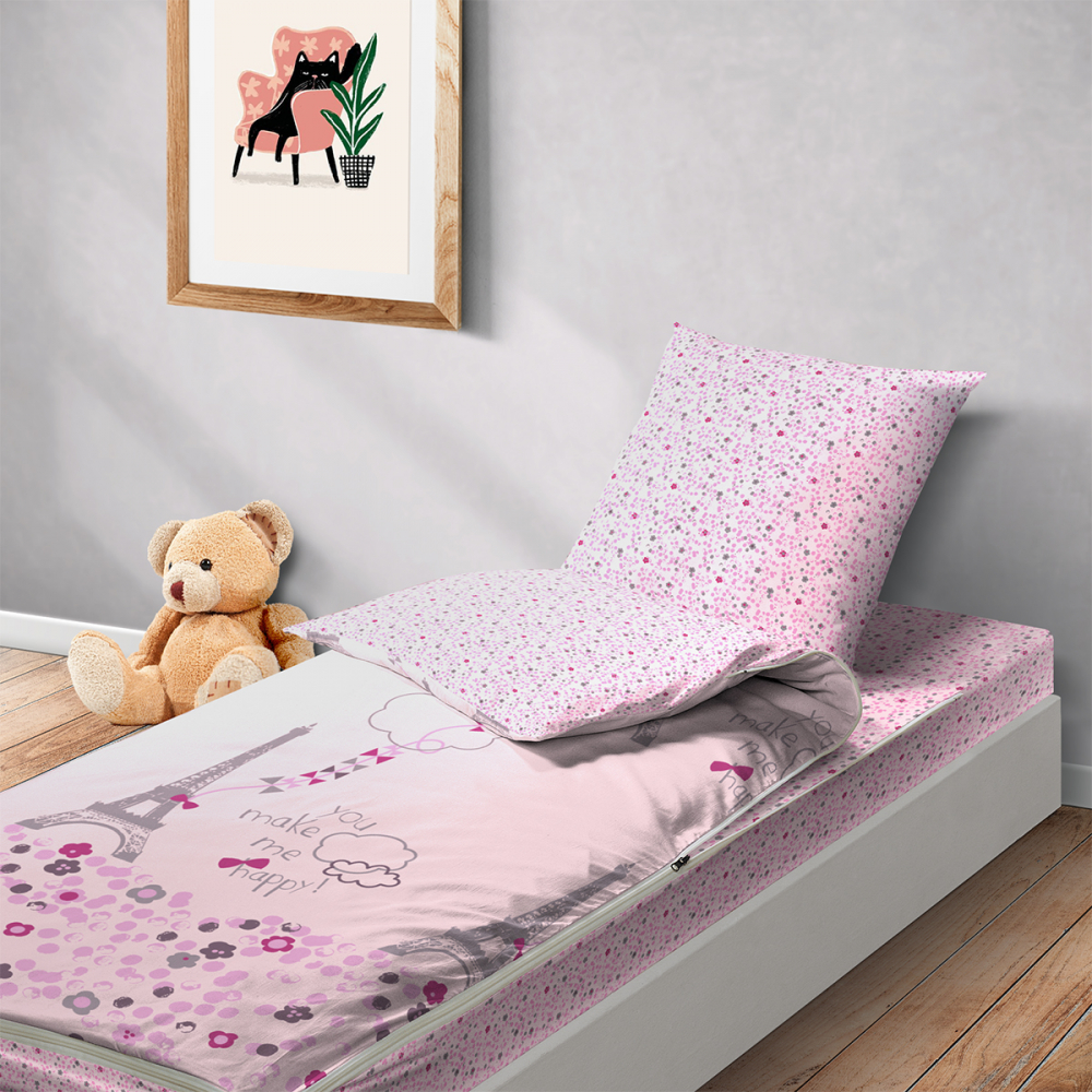 Parure De Lit Enfant Caradou® Koala 4 Pièces Avec Couette 90x190 Cm - Coton Bleu - Fabriqué En France